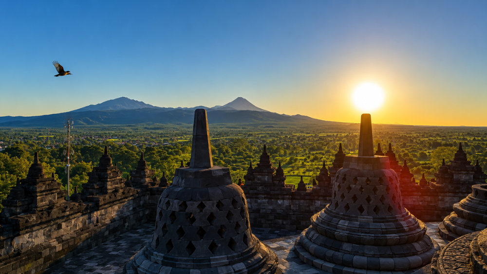 Sunrise over Borobudur from Punthuk Setumbu